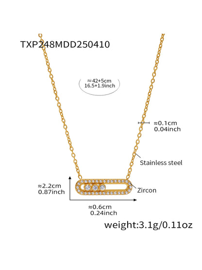 316L Stainless Steel 18K Gold PVD Sliding Zircon Open Ring & Necklace Set - Sliding Zircon, Open Ring, Minimalist, Modern, Light Luxury Wholesale Stainless Steel Jewelry - Sensitive Skin Friendly - Detail 10