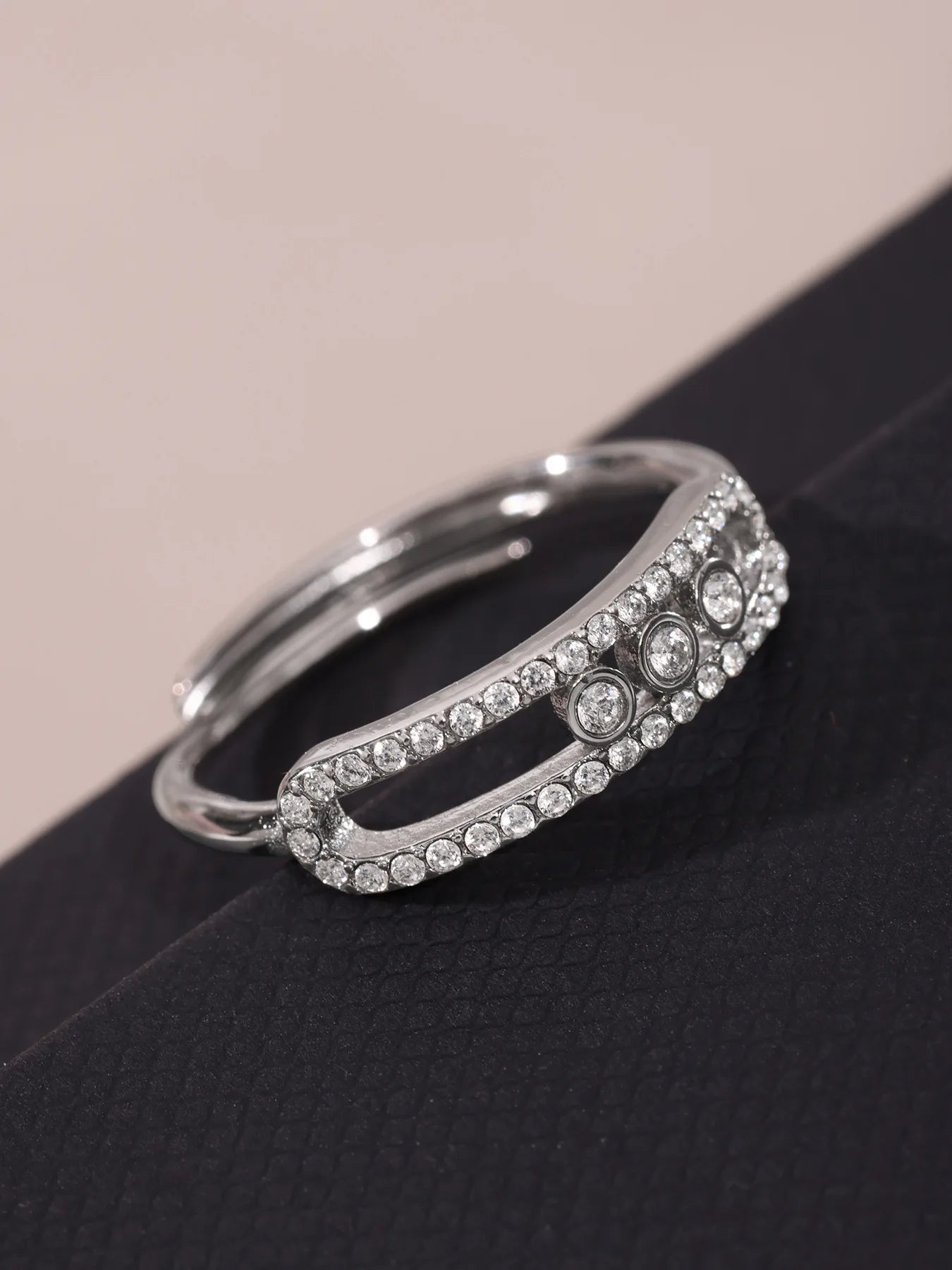 316L Stainless Steel 18K Gold PVD Sliding Zircon Open Ring & Necklace Set - Sliding Zircon, Open Ring, Minimalist, Modern, Light Luxury Wholesale Stainless Steel Jewelry - Sensitive Skin Friendly - Detail 11