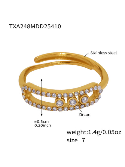 316L Stainless Steel 18K Gold PVD Sliding Zircon Open Ring & Necklace Set - Sliding Zircon, Open Ring, Minimalist, Modern, Light Luxury Wholesale Stainless Steel Jewelry - Sensitive Skin Friendly - Detail 13
