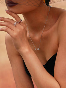 316L Stainless Steel 18K Gold PVD Sliding Zircon Open Ring & Necklace Set - Sliding Zircon, Open Ring, Minimalist, Modern, Light Luxury Wholesale Stainless Steel Jewelry - Sensitive Skin Friendly - Detail 15