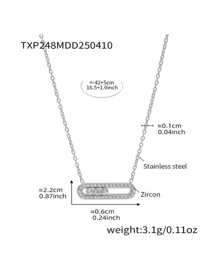 316L Stainless Steel 18K Gold PVD Sliding Zircon Open Ring & Necklace Set - Sliding Zircon, Open Ring, Minimalist, Modern, Light Luxury Wholesale Stainless Steel Jewelry - Sensitive Skin Friendly - Detail 23