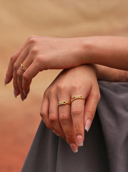 316L Stainless Steel 18K Gold PVD Sliding Zircon Open Ring & Necklace Set - Sliding Zircon, Open Ring, Minimalist, Modern, Light Luxury Wholesale Stainless Steel Jewelry - Sensitive Skin Friendly - Detail 6