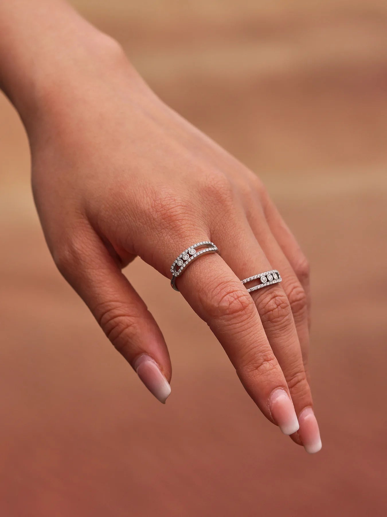 316L Stainless Steel 18K Gold PVD Sliding Zircon Open Ring & Necklace Set - Sliding Zircon, Open Ring, Minimalist, Modern, Light Luxury Wholesale Stainless Steel Jewelry - Sensitive Skin Friendly - Detail 7