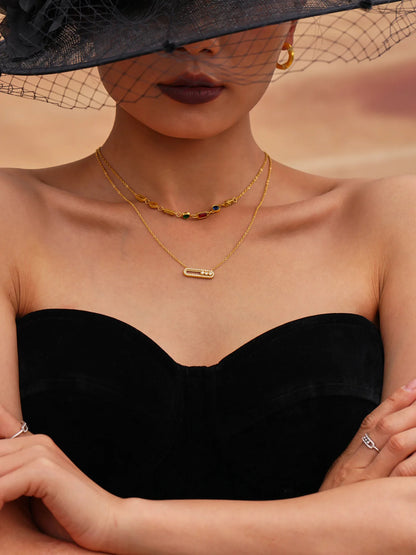 316L Stainless Steel 18K Gold PVD Sliding Zircon Open Ring & Necklace Set - Sliding Zircon, Open Ring, Minimalist, Modern, Light Luxury Wholesale Stainless Steel Jewelry - Sensitive Skin Friendly - Detail 9