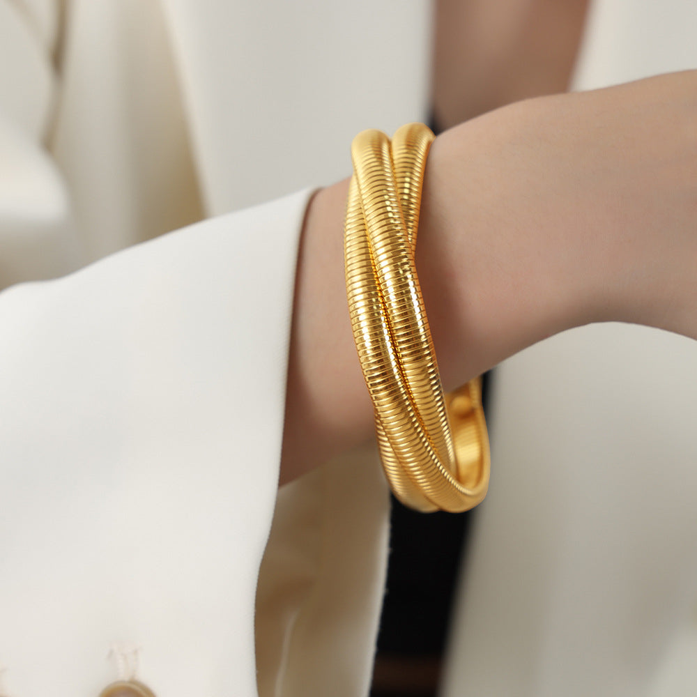 316L Stainless Steel 18K Gold PVD Snake Design Bracelet - Snake Design Wraparound Bracelet Wholesale Stainless Steel Jewelry - Sensitive Skin Friendly - Detail 13