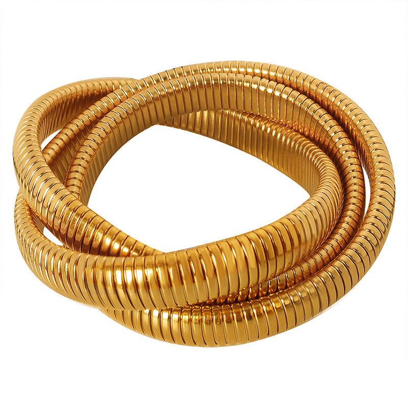 316L Stainless Steel 18K Gold PVD Snake Design Bracelet - Snake Design Wraparound Bracelet Wholesale Stainless Steel Jewelry - Sensitive Skin Friendly - Detail 14