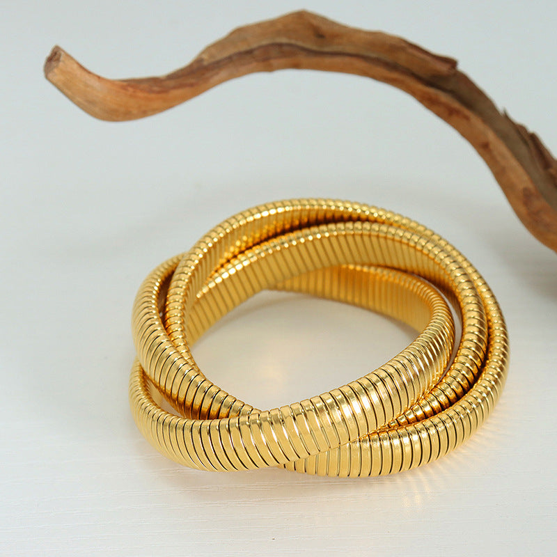 316L Stainless Steel 18K Gold PVD Snake Design Bracelet - Snake Design Wraparound Bracelet Wholesale Stainless Steel Jewelry - Sensitive Skin Friendly - Detail 18