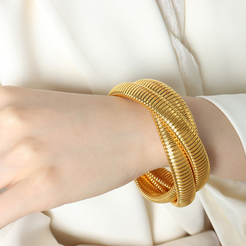 316L Stainless Steel 18K Gold PVD Snake Design Bracelet - Snake Design Wraparound Bracelet Wholesale Stainless Steel Jewelry - Sensitive Skin Friendly - Detail 2