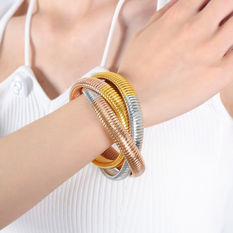 316L Stainless Steel 18K Gold PVD Snake Design Bracelet - Snake Design Wraparound Bracelet Wholesale Stainless Steel Jewelry - Sensitive Skin Friendly - Detail 8