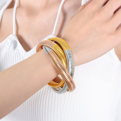 316L Stainless Steel 18K Gold PVD Snake Design Bracelet - Snake Design Wraparound Bracelet Wholesale Stainless Steel Jewelry - Sensitive Skin Friendly - Detail 9