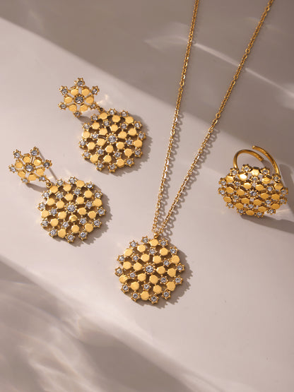 316L Stainless Steel 18K Gold PVD Snowflake Czech Zircon Jewelry Set - Gold Snowflake Zircon Wholesale Stainless Steel Jewelry - Sensitive Skin Friendly - Detail 4
