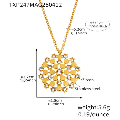 316L Stainless Steel 18K Gold PVD Snowflake Czech Zircon Jewelry Set - Gold Snowflake Zircon Wholesale Stainless Steel Jewelry - Sensitive Skin Friendly - Detail 6