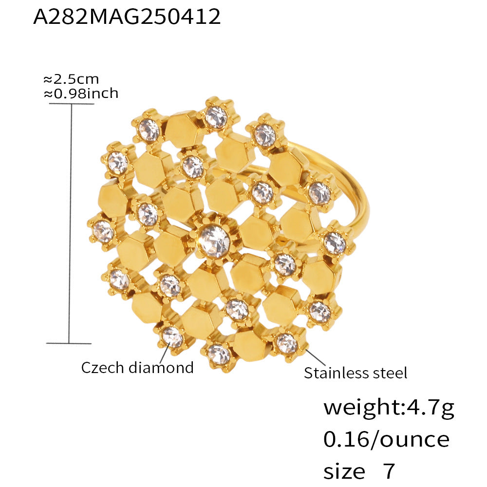 316L Stainless Steel 18K Gold PVD Snowflake Czech Zircon Jewelry Set - Gold Snowflake Zircon Wholesale Stainless Steel Jewelry - Sensitive Skin Friendly - Detail 8