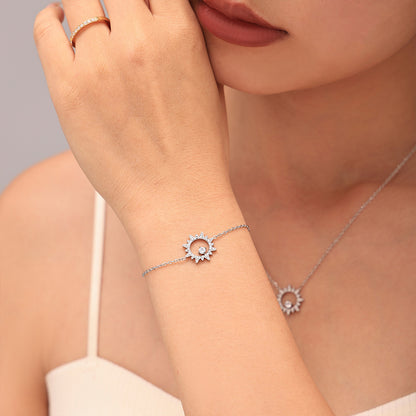 316L Stainless Steel 18K Gold PVD Sparkling Sun Flower Zircon Inlaid Necklace & Bracelet Collection - Sparkling Sun Flower, Zircon Inlaid, Dainty, Minimalist, Elegant Wholesale Stainless Steel Jewelry - Sensitive Skin Friendly - Detail 3