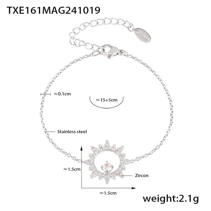 316L Stainless Steel 18K Gold PVD Sparkling Sun Flower Zircon Inlaid Necklace & Bracelet Collection - Sparkling Sun Flower, Zircon Inlaid, Dainty, Minimalist, Elegant Wholesale Stainless Steel Jewelry - Sensitive Skin Friendly - Detail 4