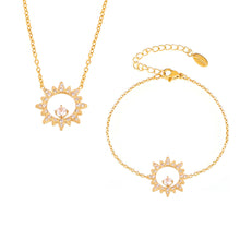 316L Stainless Steel 18K Gold PVD Sparkling Sun Flower Zircon Inlaid Necklace & Bracelet Collection - Sparkling Sun Flower, Zircon Inlaid, Dainty, Minimalist, Elegant Wholesale Stainless Steel Jewelry - Sensitive Skin Friendly - Detail 7