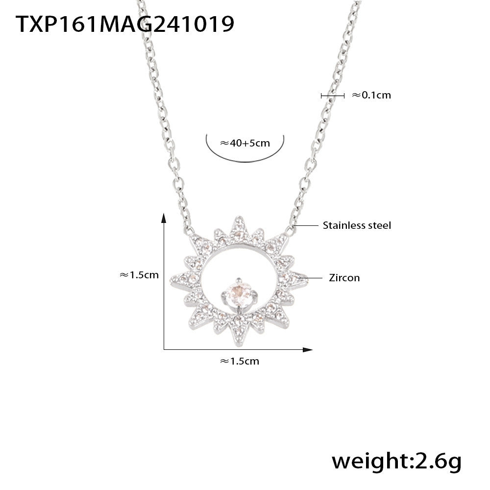 316L Stainless Steel 18K Gold PVD Sparkling Sun Flower Zircon Inlaid Necklace & Bracelet Collection - Sparkling Sun Flower, Zircon Inlaid, Dainty, Minimalist, Elegant Wholesale Stainless Steel Jewelry - Sensitive Skin Friendly - Detail 8