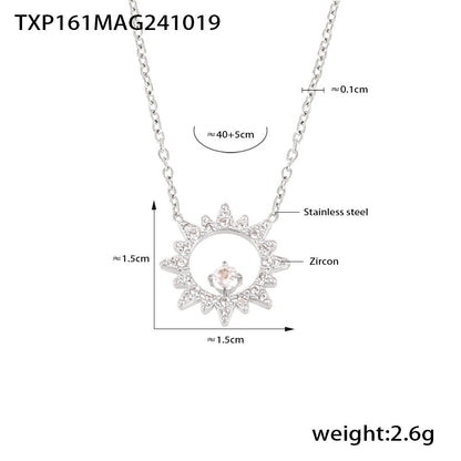 316L Stainless Steel 18K Gold PVD Sparkling Sun Flower Zircon Inlaid Necklace & Bracelet Collection - Sparkling Sun Flower, Zircon Inlaid, Dainty, Minimalist, Elegant Wholesale Stainless Steel Jewelry - Sensitive Skin Friendly - Detail 8