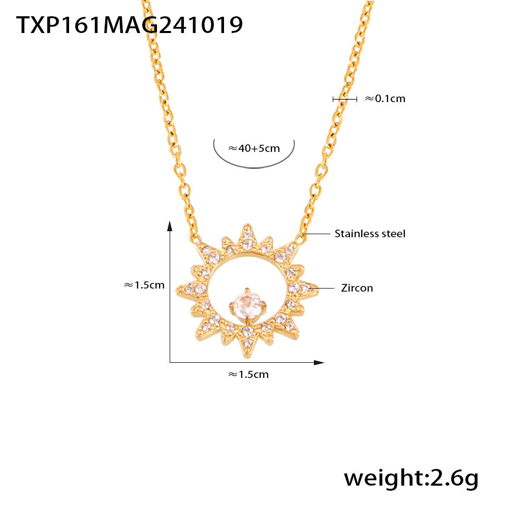 316L Stainless Steel 18K Gold PVD Sparkling Sun Flower Zircon Inlaid Necklace & Bracelet Collection - Sparkling Sun Flower, Zircon Inlaid, Dainty, Minimalist, Elegant Wholesale Stainless Steel Jewelry - Sensitive Skin Friendly - Detail 9