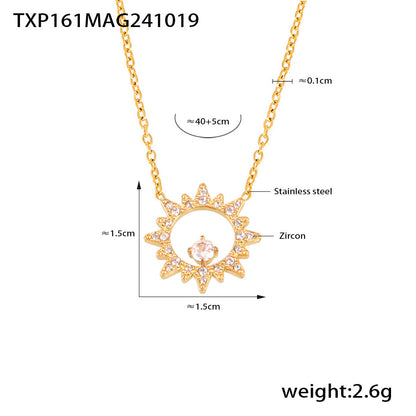 316L Stainless Steel 18K Gold PVD Sparkling Sun Flower Zircon Inlaid Necklace & Bracelet Collection - Sparkling Sun Flower, Zircon Inlaid, Dainty, Minimalist, Elegant Wholesale Stainless Steel Jewelry - Sensitive Skin Friendly - Detail 9