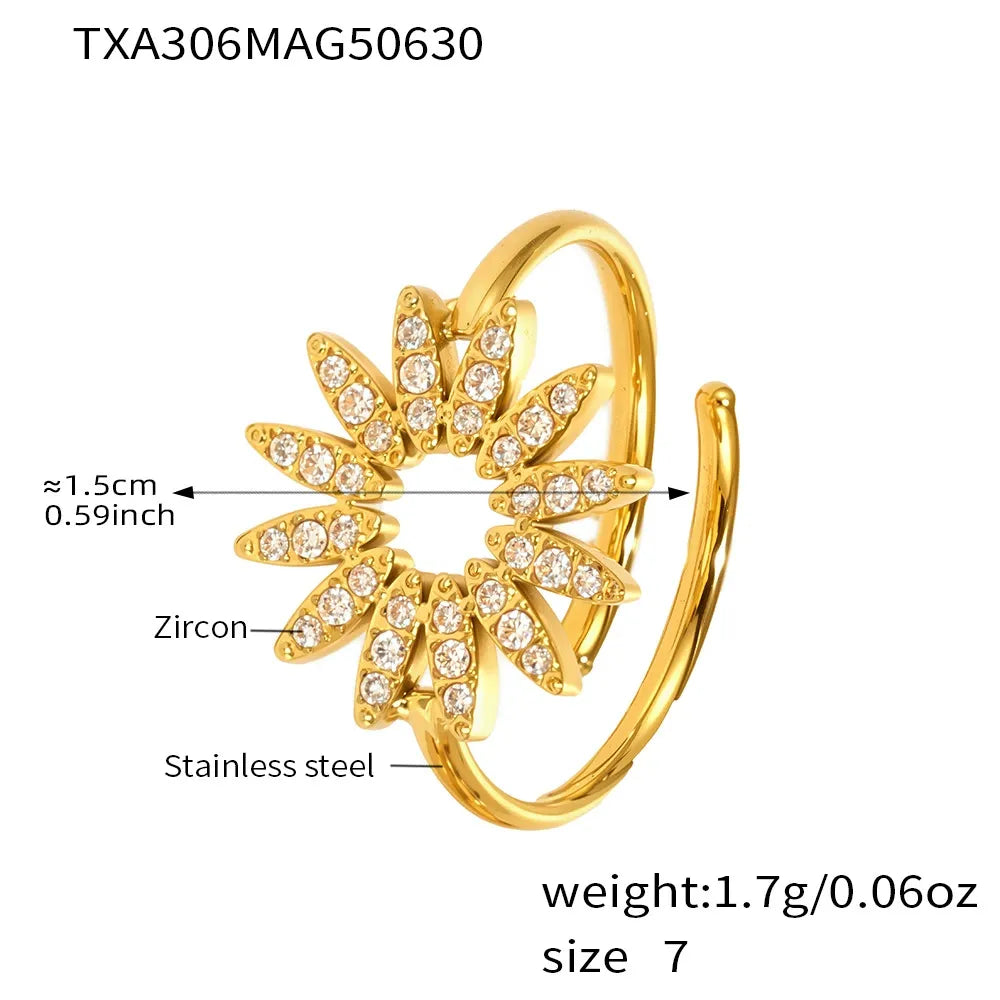 316L Stainless Steel 18K Gold PVD Sparkly Zircon Sunflower Jewelry Collection - Image 10