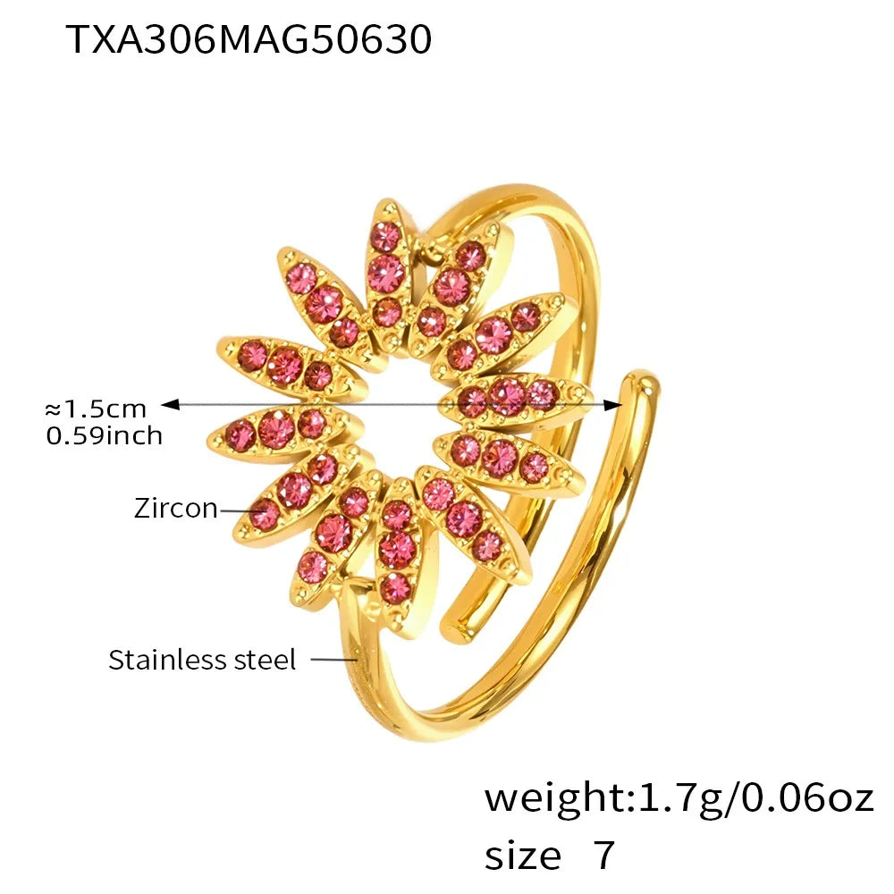316L Stainless Steel 18K Gold PVD Sparkly Zircon Sunflower Jewelry Collection - Image 11