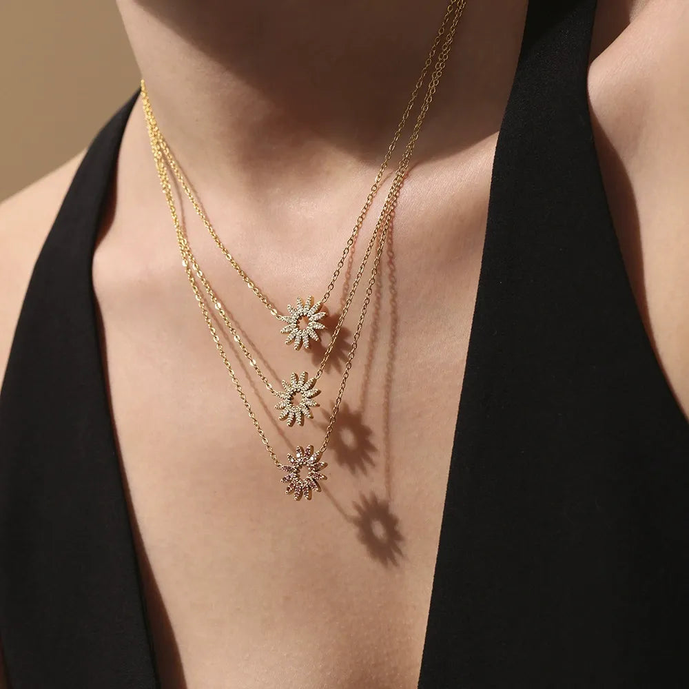 316L Stainless Steel 18K Gold PVD Sparkly Zircon Sunflower Jewelry Collection - Image 2