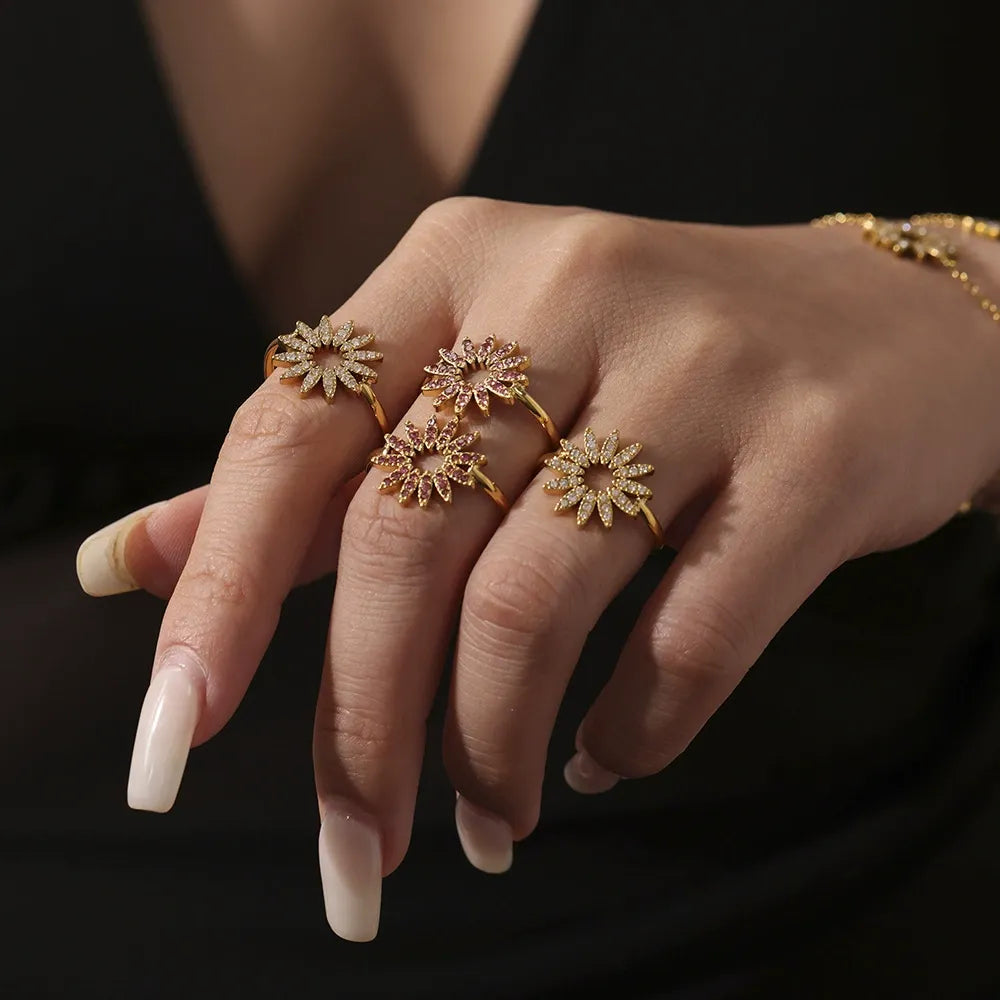 316L Stainless Steel 18K Gold PVD Sparkly Zircon Sunflower Jewelry Collection - Image 3