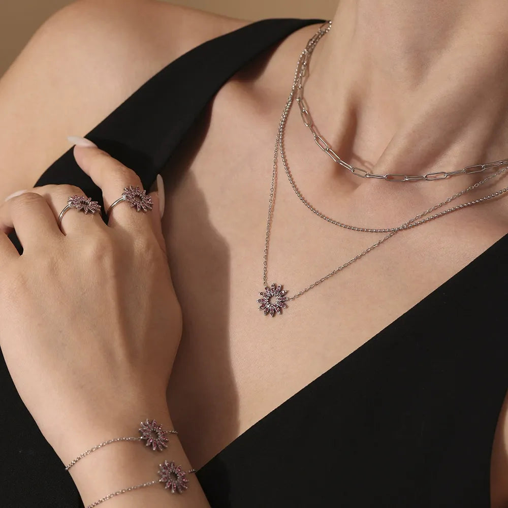 316L Stainless Steel 18K Gold PVD Sparkly Zircon Sunflower Jewelry Collection - Image 4