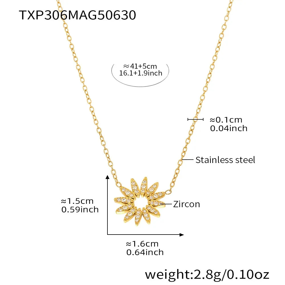 316L Stainless Steel 18K Gold PVD Sparkly Zircon Sunflower Jewelry Collection - Image 6