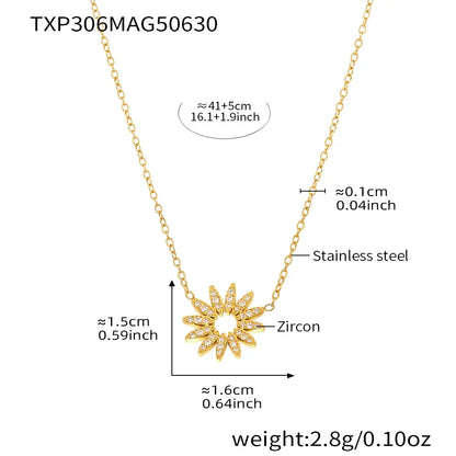 316L Stainless Steel 18K Gold PVD Sparkly Zircon Sunflower Jewelry Collection - Image 6