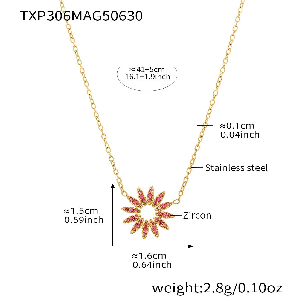 316L Stainless Steel 18K Gold PVD Sparkly Zircon Sunflower Jewelry Collection - Image 7