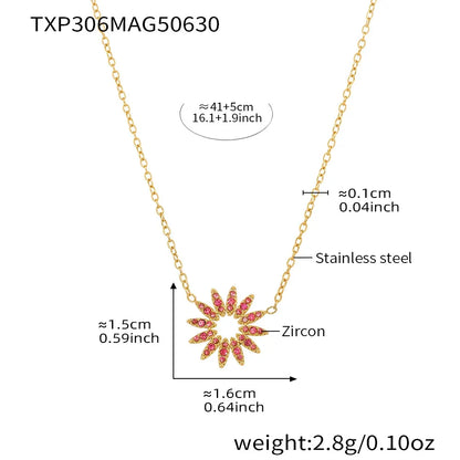 316L Stainless Steel 18K Gold PVD Sparkly Zircon Sunflower Jewelry Collection - Image 7
