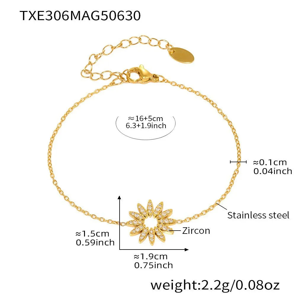 316L Stainless Steel 18K Gold PVD Sparkly Zircon Sunflower Jewelry Collection - Image 8