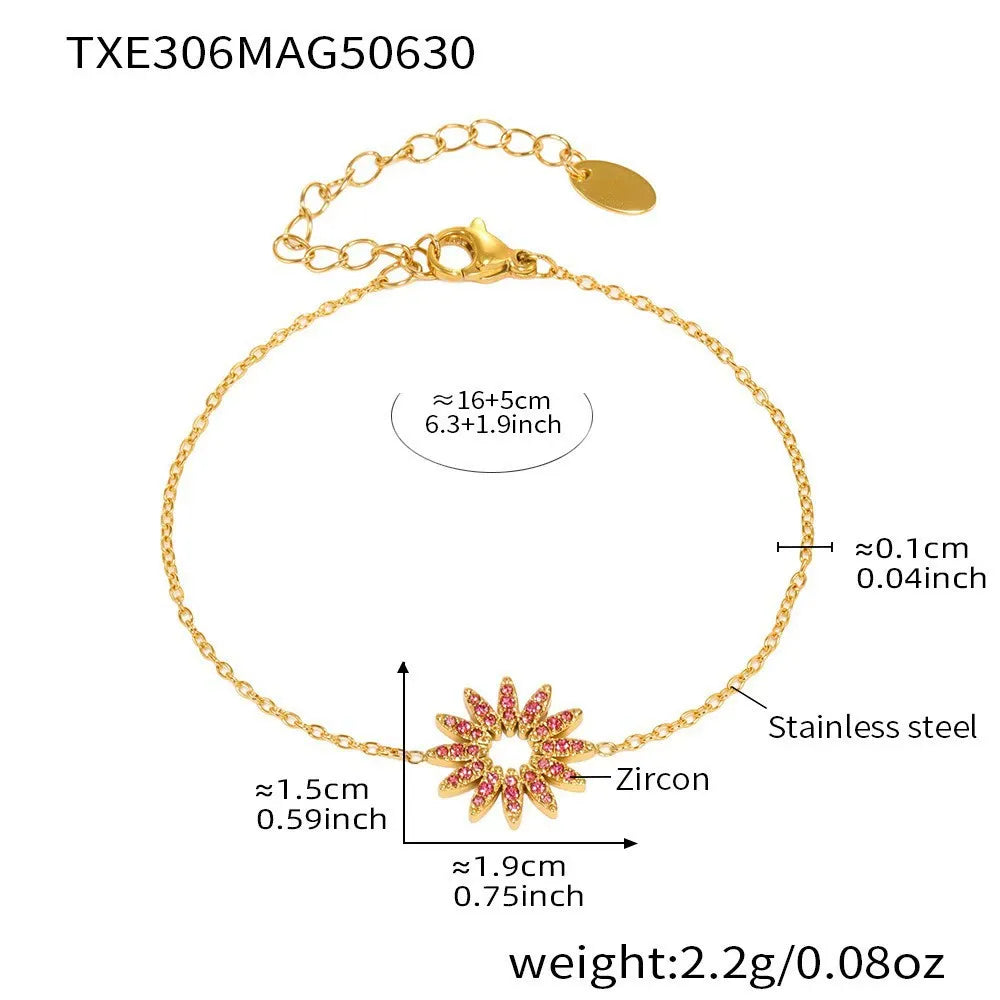 316L Stainless Steel 18K Gold PVD Sparkly Zircon Sunflower Jewelry Collection - Image 9