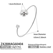 316L Stainless Steel 18K Gold PVD Spinning Flower CZ Open Bangle, Fidget Adjustable Cuff Bracelet, 6.0cm Inner Diameter Tarnish Free Jewelry