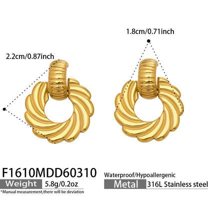 316L Stainless Steel 18K Gold PVD Spiral Twist Earrings - Spiral Twist, Chic, Elegant Wholesale Stainless Steel Jewelry - Sensitive Skin Friendly - Detail 11