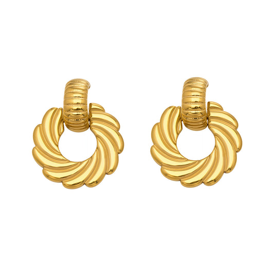 316L Stainless Steel 18K Gold PVD Spiral Twist Earrings - Spiral Twist, Chic, Elegant Wholesale Stainless Steel Jewelry - Sensitive Skin Friendly - Detail 13