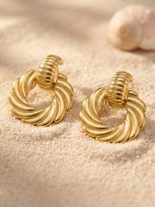 316L Stainless Steel 18K Gold PVD Spiral Twist Earrings - Spiral Twist, Chic, Elegant Wholesale Stainless Steel Jewelry - Sensitive Skin Friendly - Detail 7