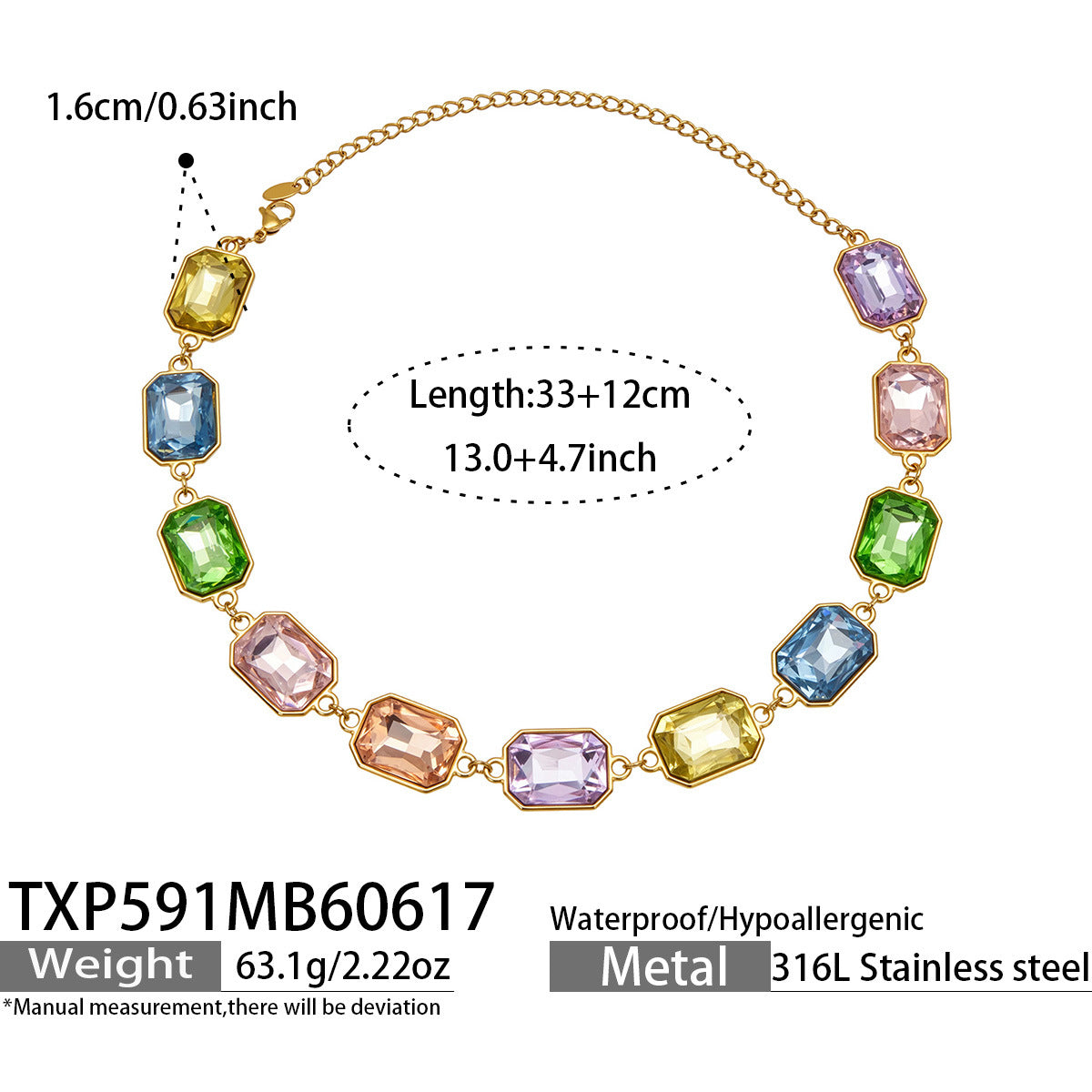 316L Stainless Steel 18K Gold PVD Square Zircon Bracelet - Square Glass Stone, Elegant Bracelet Wholesale Stainless Steel Jewelry - Sensitive Skin Friendly - Detail 10