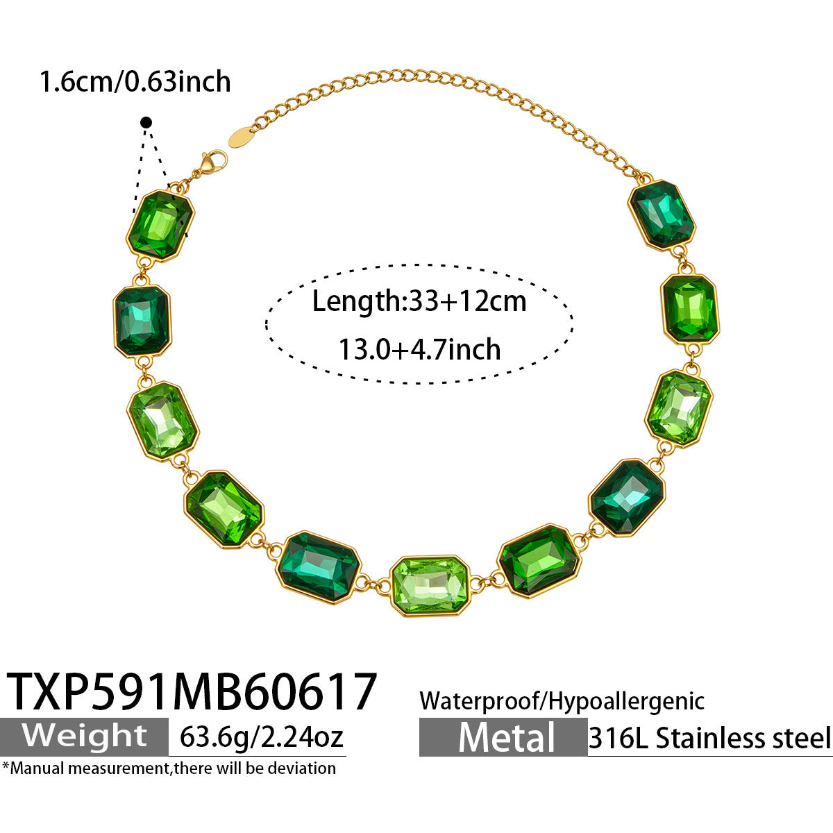 316L Stainless Steel 18K Gold PVD Square Zircon Bracelet - Square Glass Stone, Elegant Bracelet Wholesale Stainless Steel Jewelry - Sensitive Skin Friendly - Detail 11