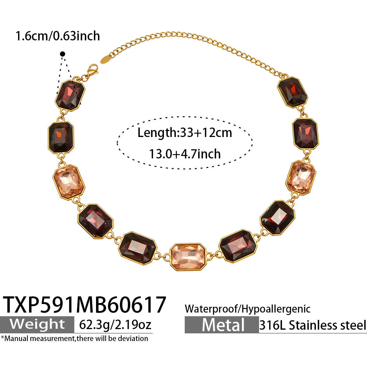 316L Stainless Steel 18K Gold PVD Square Zircon Bracelet - Square Glass Stone, Elegant Bracelet Wholesale Stainless Steel Jewelry - Sensitive Skin Friendly - Detail 12