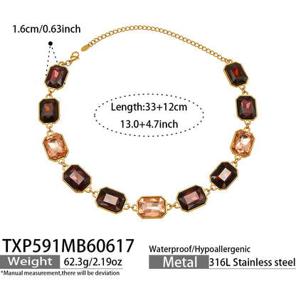 316L Stainless Steel 18K Gold PVD Square Zircon Bracelet - Square Glass Stone, Elegant Bracelet Wholesale Stainless Steel Jewelry - Sensitive Skin Friendly - Detail 12