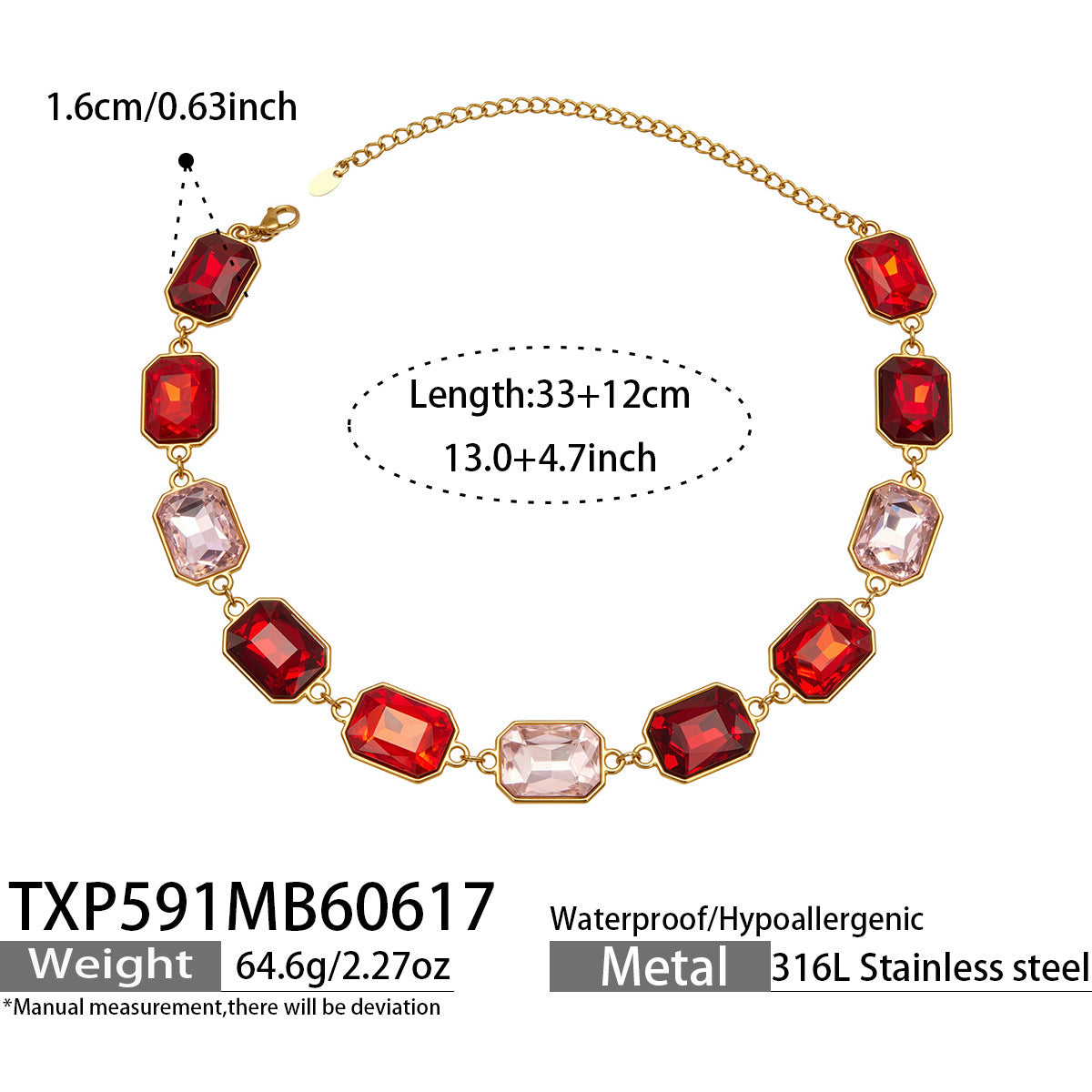 316L Stainless Steel 18K Gold PVD Square Zircon Bracelet - Square Glass Stone, Elegant Bracelet Wholesale Stainless Steel Jewelry - Sensitive Skin Friendly - Detail 13