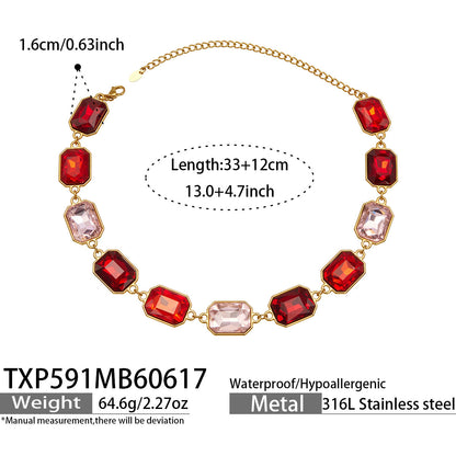 316L Stainless Steel 18K Gold PVD Square Zircon Bracelet - Square Glass Stone, Elegant Bracelet Wholesale Stainless Steel Jewelry - Sensitive Skin Friendly - Detail 13