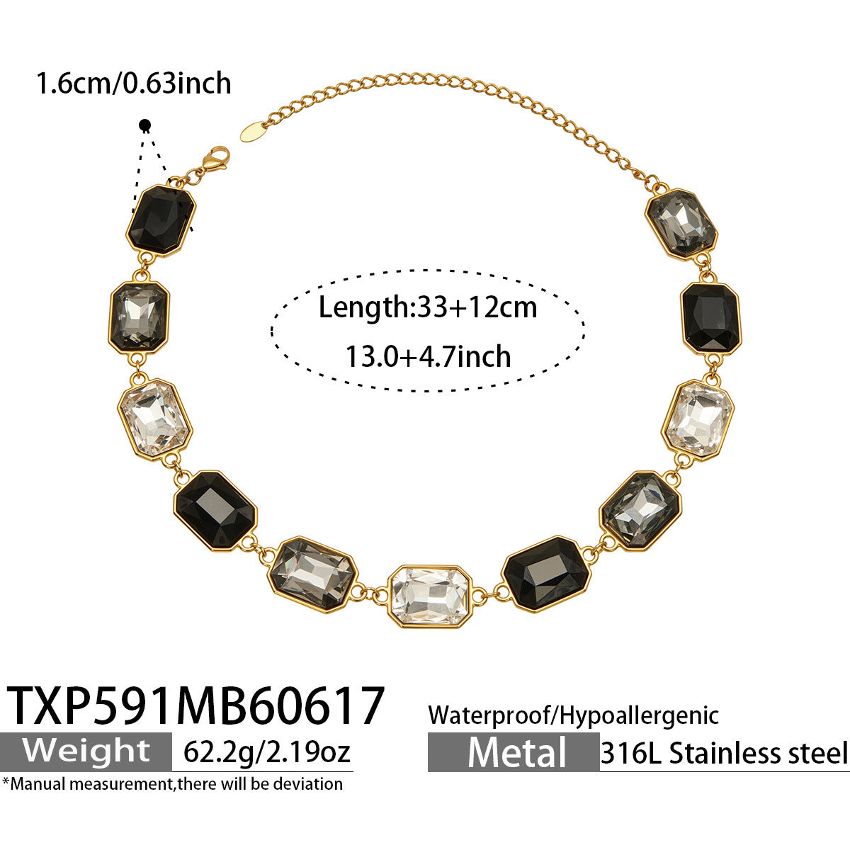 316L Stainless Steel 18K Gold PVD Square Zircon Bracelet - Square Glass Stone, Elegant Bracelet Wholesale Stainless Steel Jewelry - Sensitive Skin Friendly - Detail 18