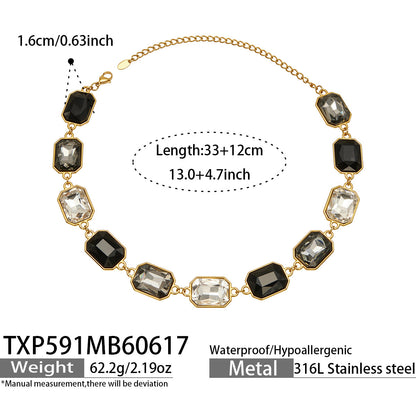 316L Stainless Steel 18K Gold PVD Square Zircon Bracelet - Square Glass Stone, Elegant Bracelet Wholesale Stainless Steel Jewelry - Sensitive Skin Friendly - Detail 18