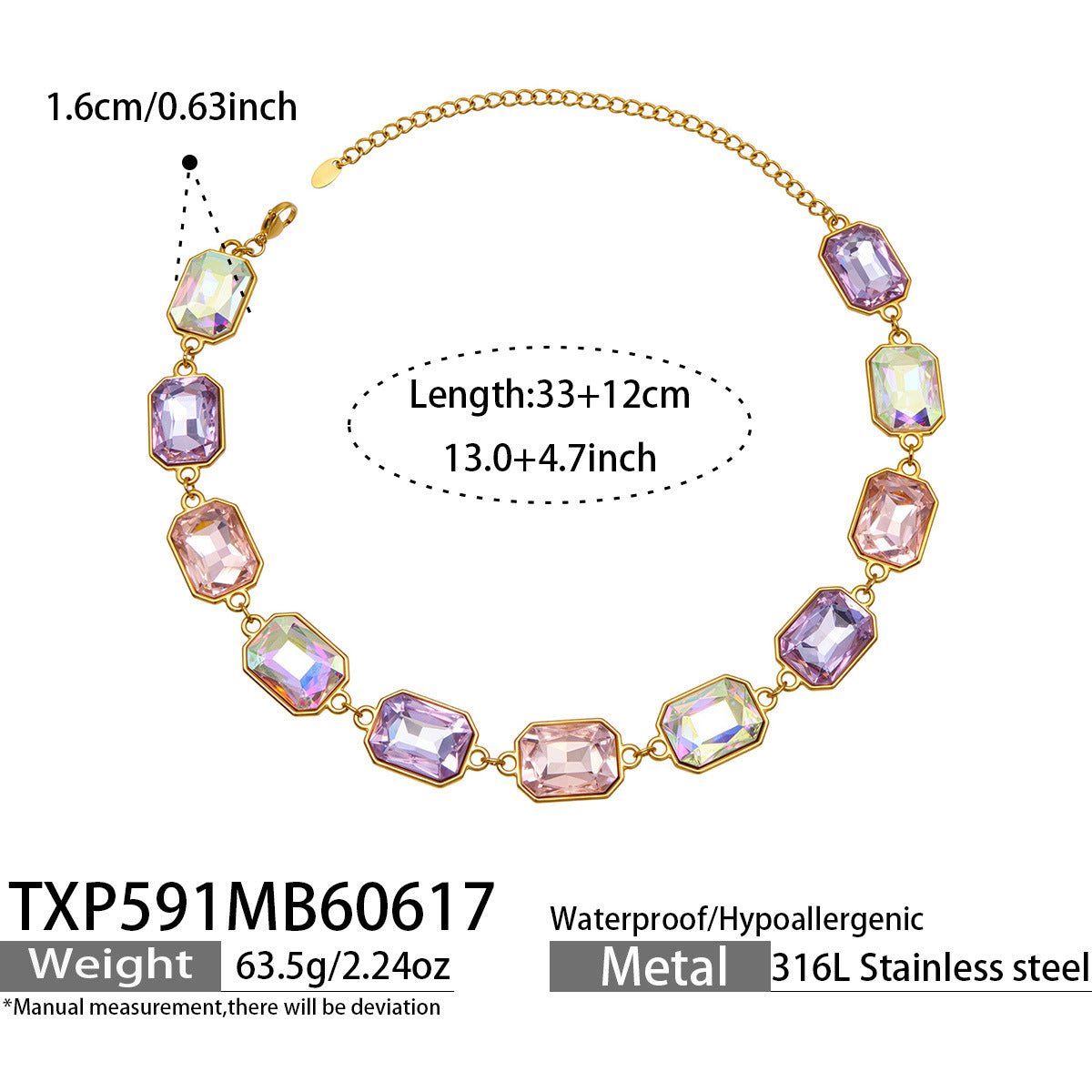 316L Stainless Steel 18K Gold PVD Square Zircon Bracelet - Square Glass Stone, Elegant Bracelet Wholesale Stainless Steel Jewelry - Sensitive Skin Friendly - Detail 19