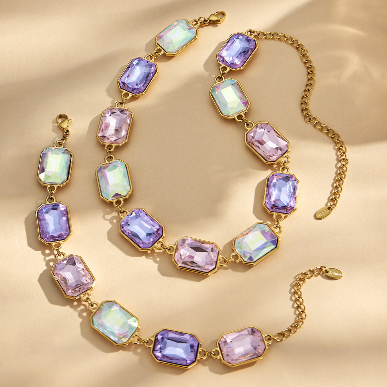 316L Stainless Steel 18K Gold PVD Square Zircon Bracelet - Square Glass Stone, Elegant Bracelet Wholesale Stainless Steel Jewelry - Sensitive Skin Friendly - Detail 2