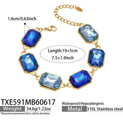 316L Stainless Steel 18K Gold PVD Square Zircon Bracelet - Square Glass Stone, Elegant Bracelet Wholesale Stainless Steel Jewelry - Sensitive Skin Friendly - Detail 21